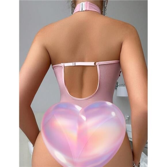 Women Teddy Lingerie Sexy Mesh Bodysuit Pink - Picture 5 of 6